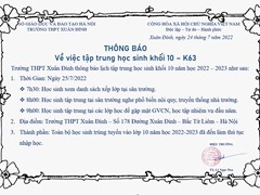 Thông Báo Tập Trung Học Sinh Khối 10- K63