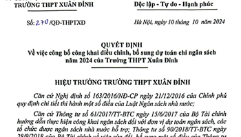 Quyết định công khai điều chỉnh, bổ sung dự toán chi ngân sách năm 2024