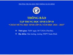 Thông báo tập trung học sinh khối 10 năm học 2024-2025