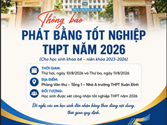 Lịch cấp phát bằng tốt nghiệp THPT năm 2026 cho học sinh khối 12-K64 niên khóa 2023-2026
